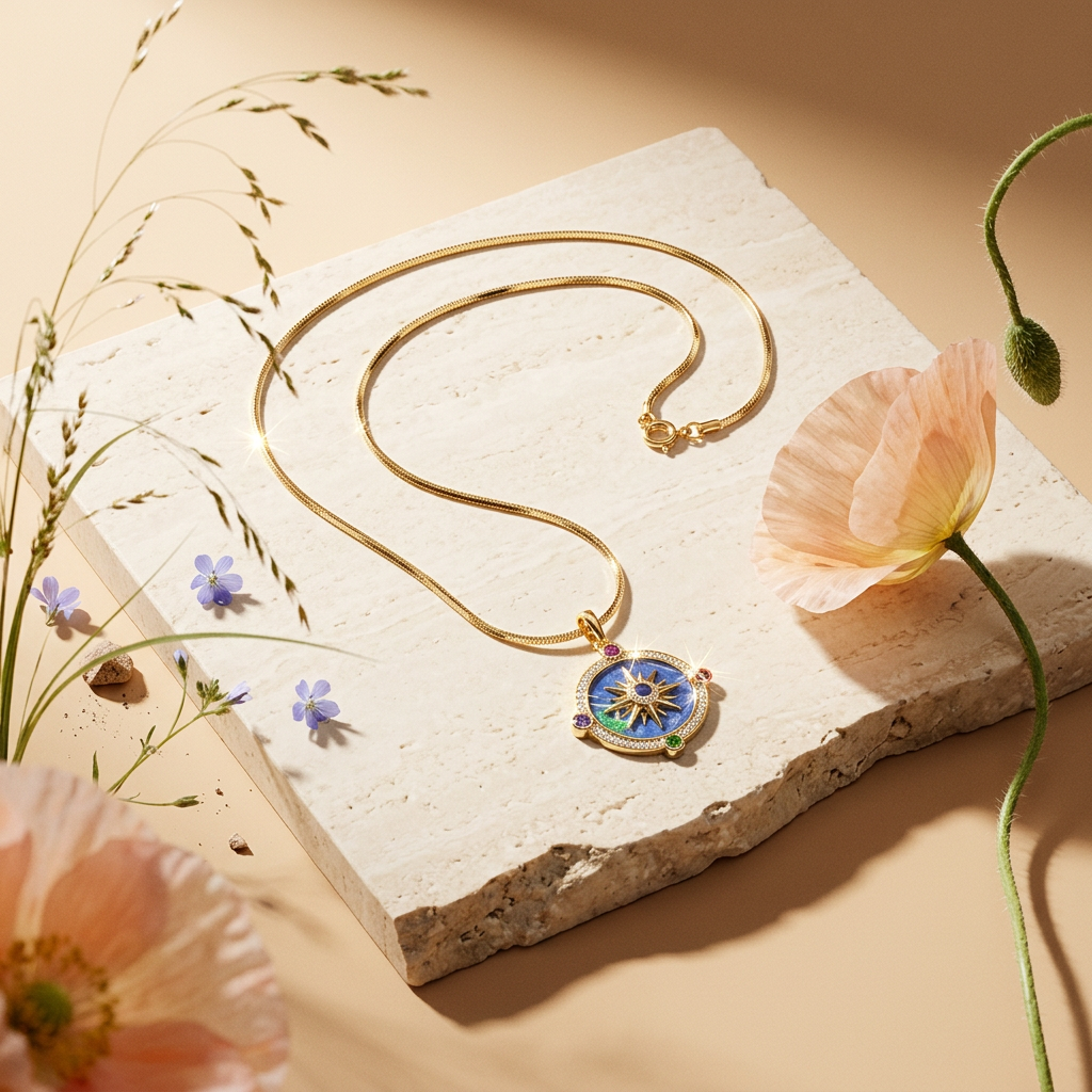 Vaelia Golden Star Disc Pendant Necklace