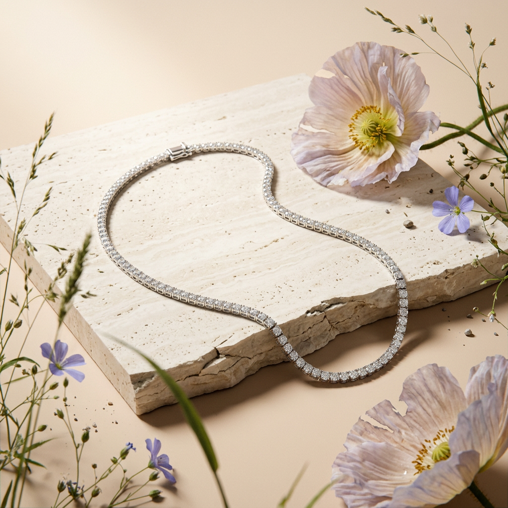 Mionia Silver Halo Tennis Necklace