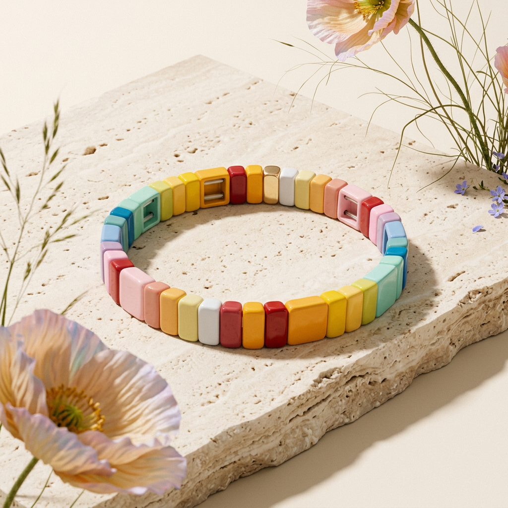Maelina Pastel Tile Bead Bracelet
