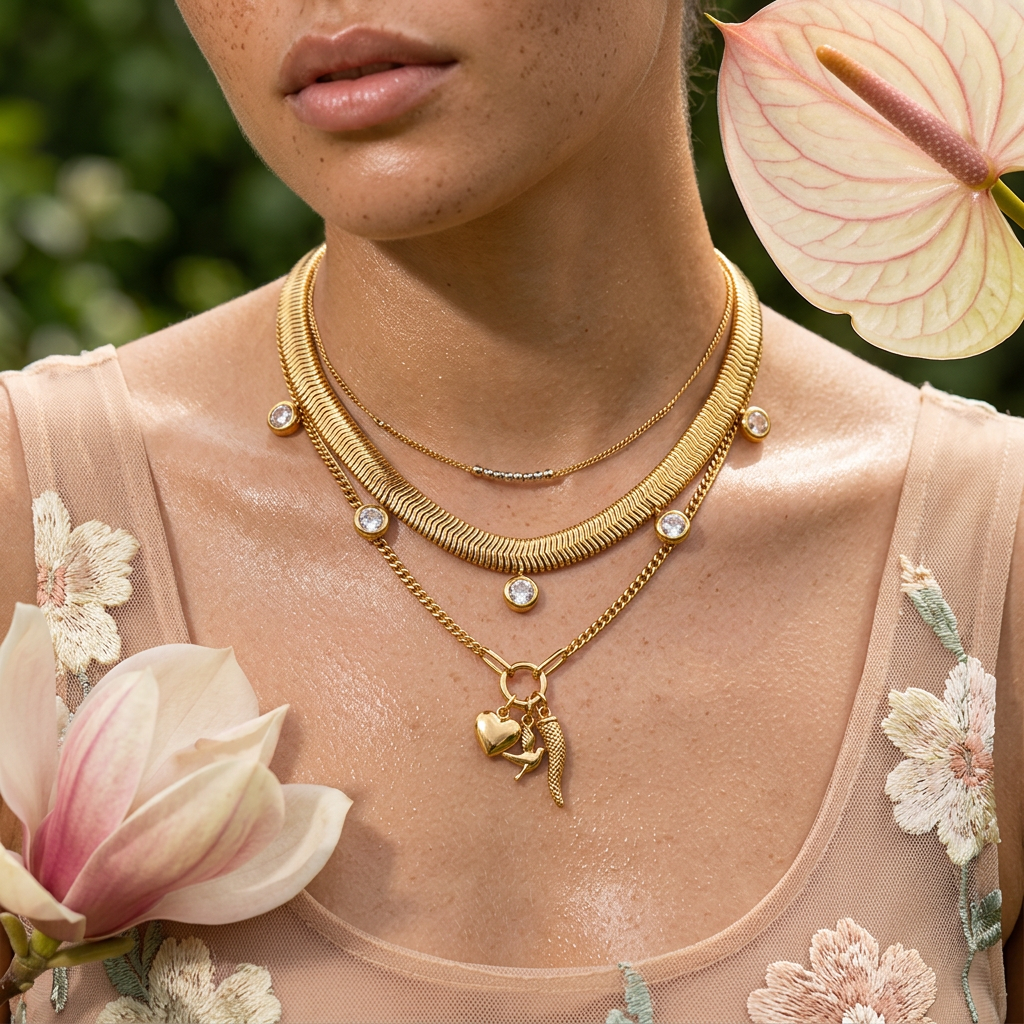 Saevia Golden Orb Station Chain Necklace