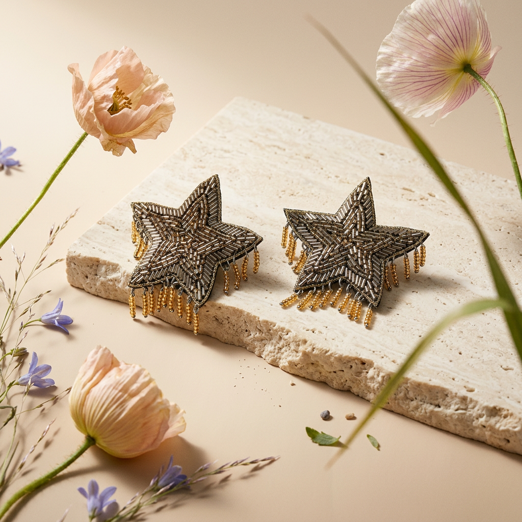 Jealina Golden Star Drop Earrings