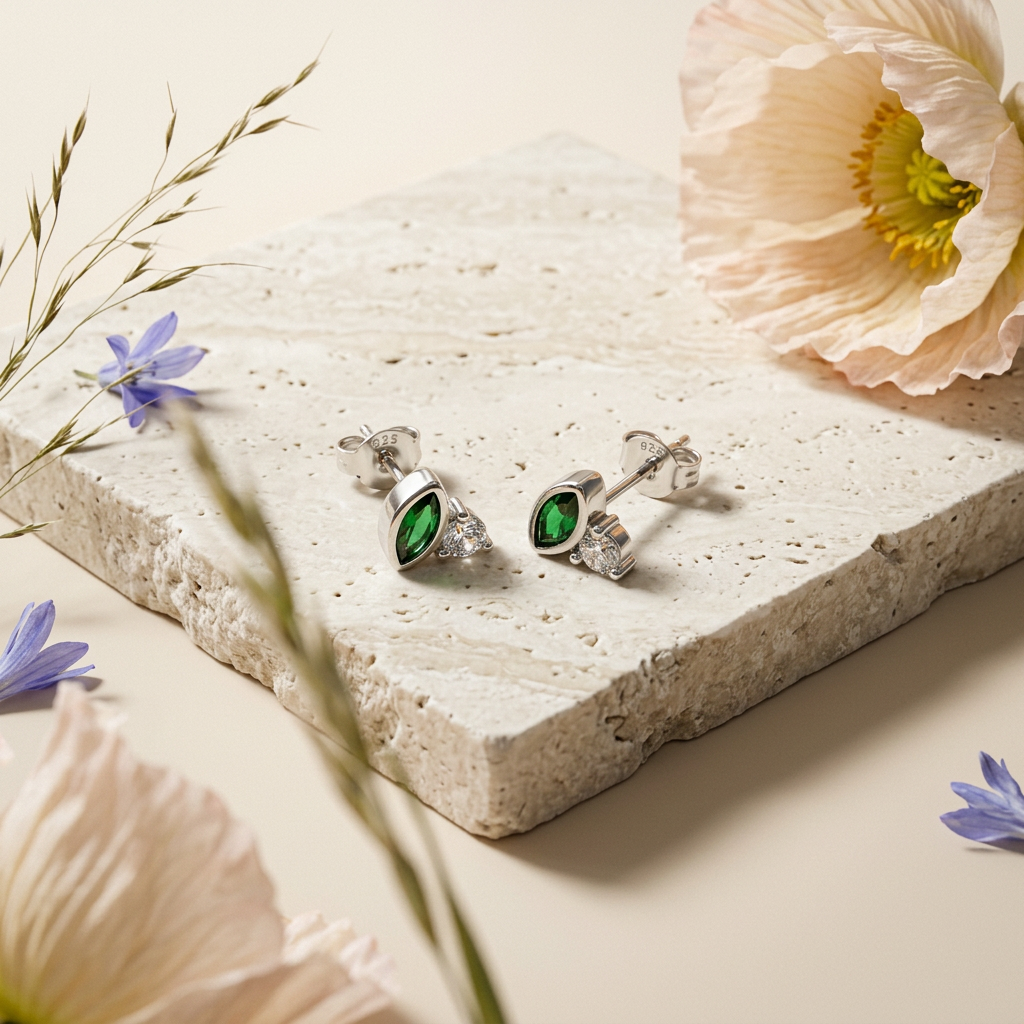 Zeolia Silver Oval Stud Earrings