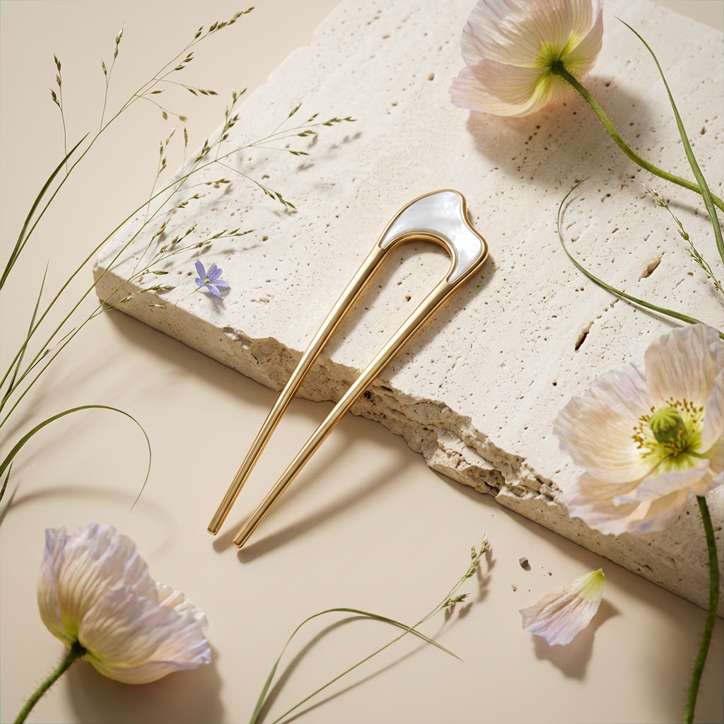 Vaenia Golden Crescent Hair Fork hair.