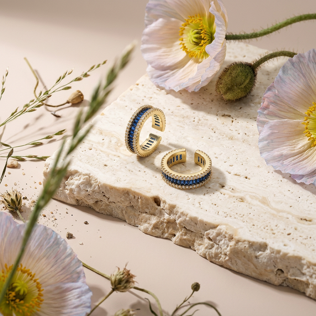 Hionia Golden Crescent Ear Cuff Earrings
