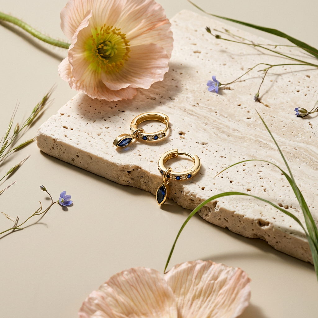 Zialia Golden Marquise Drop Huggie Earrings