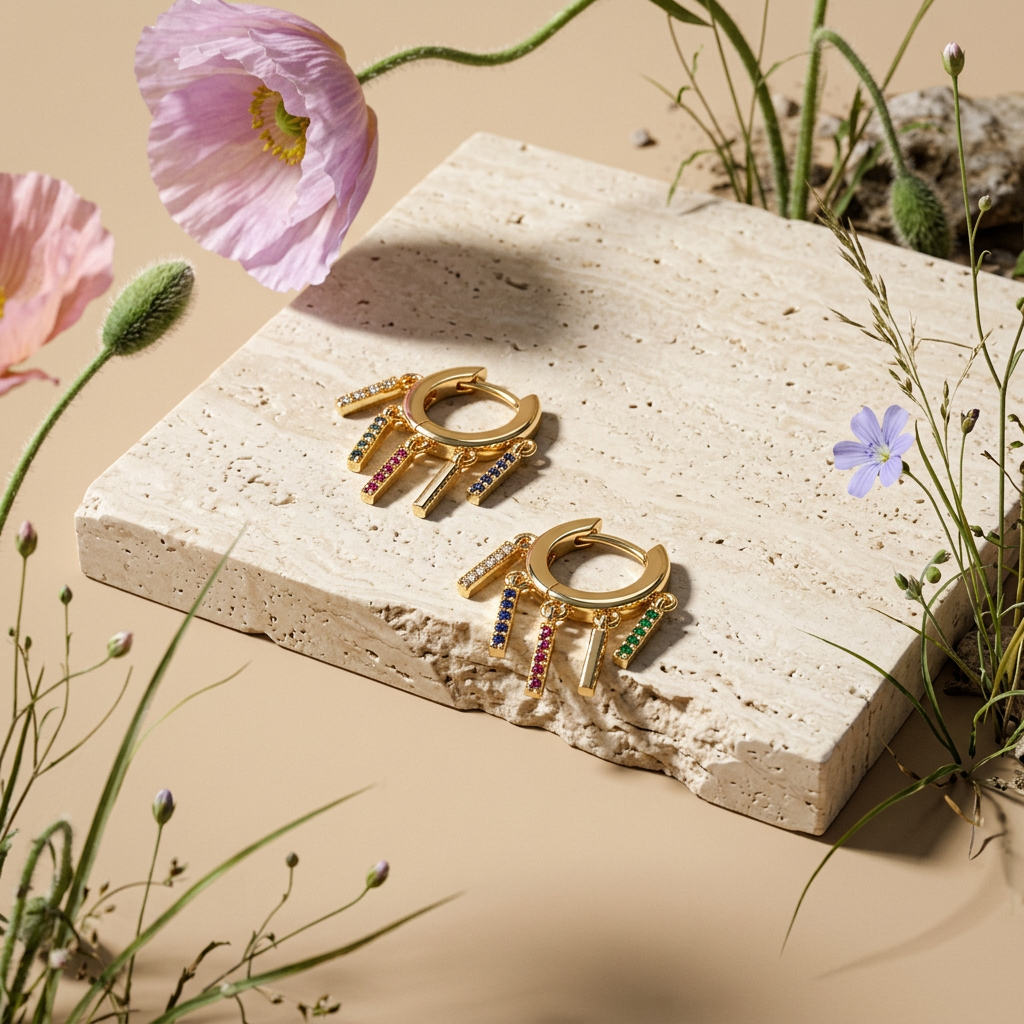 Reonia Golden Bar Huggie Earrings