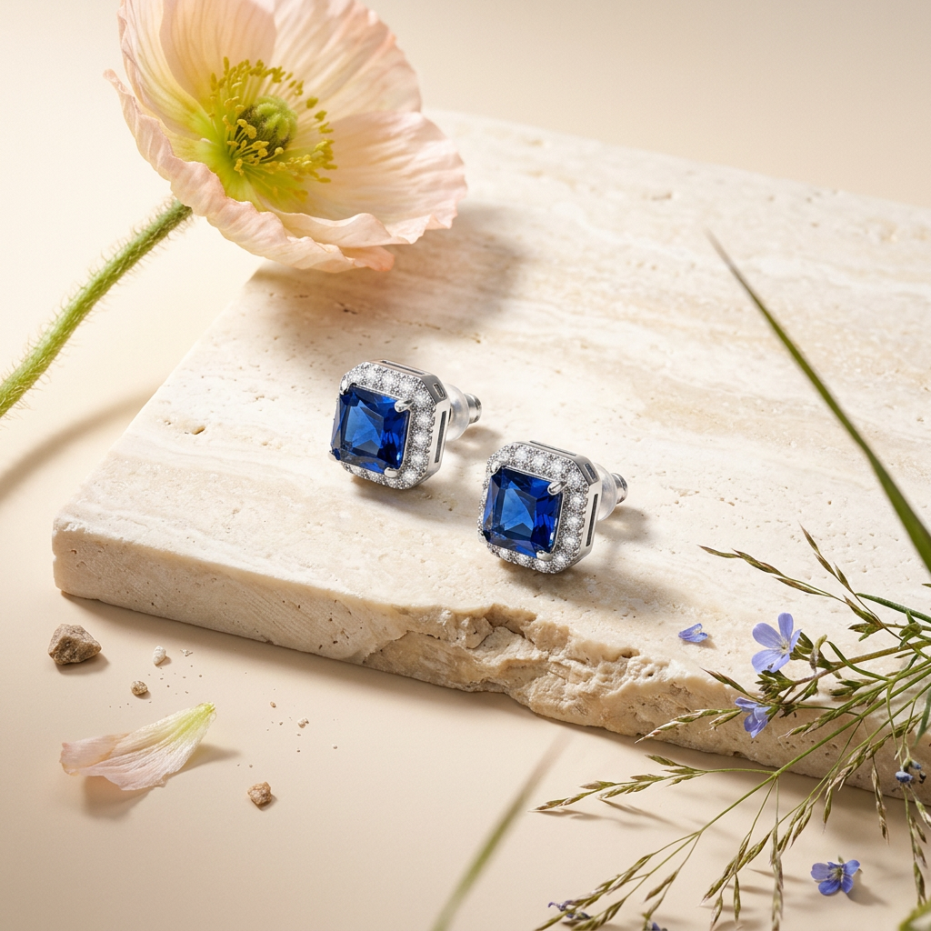 Zionia Silver Halo Stud Earrings