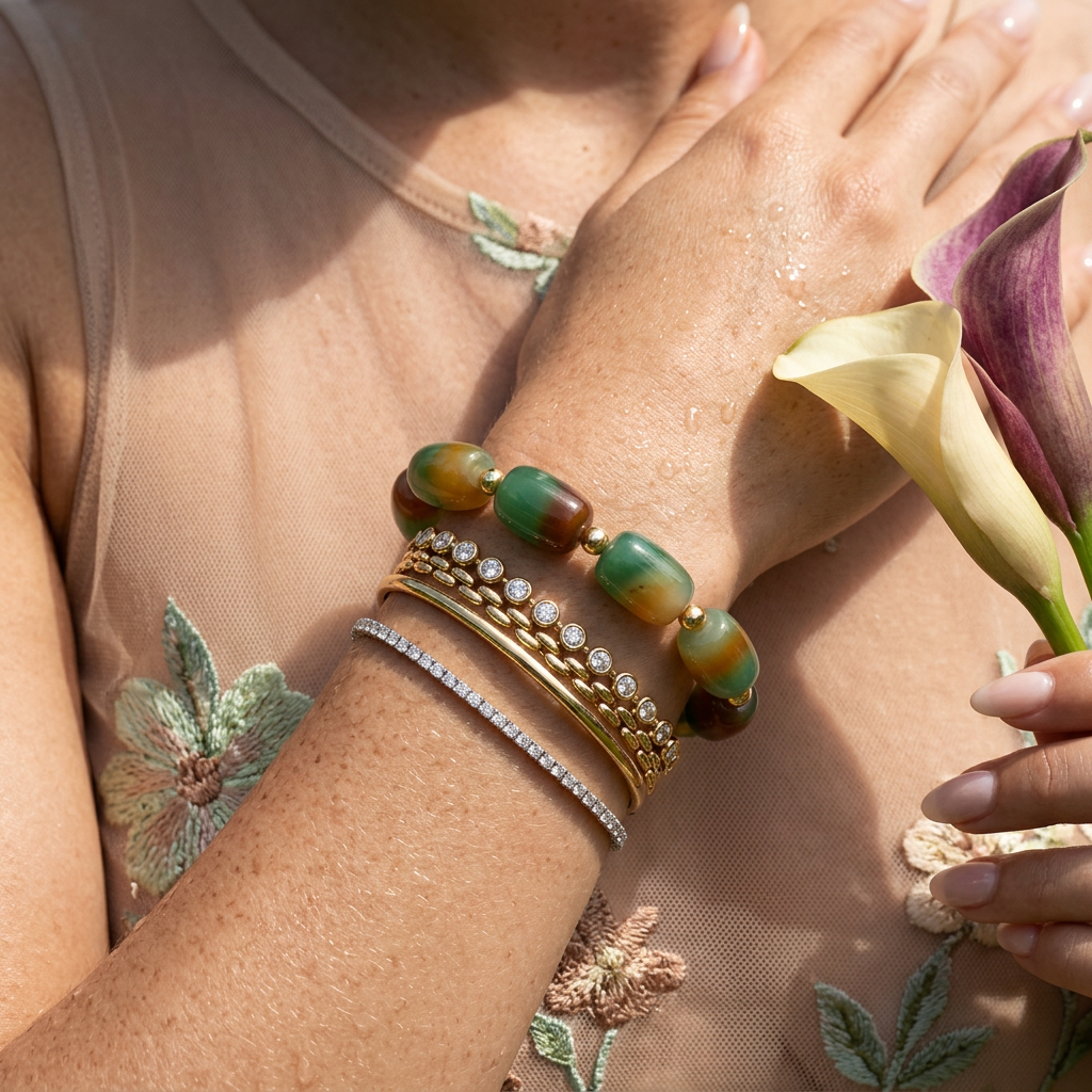Ziomia Agate Oval Bead Strand Bracelet