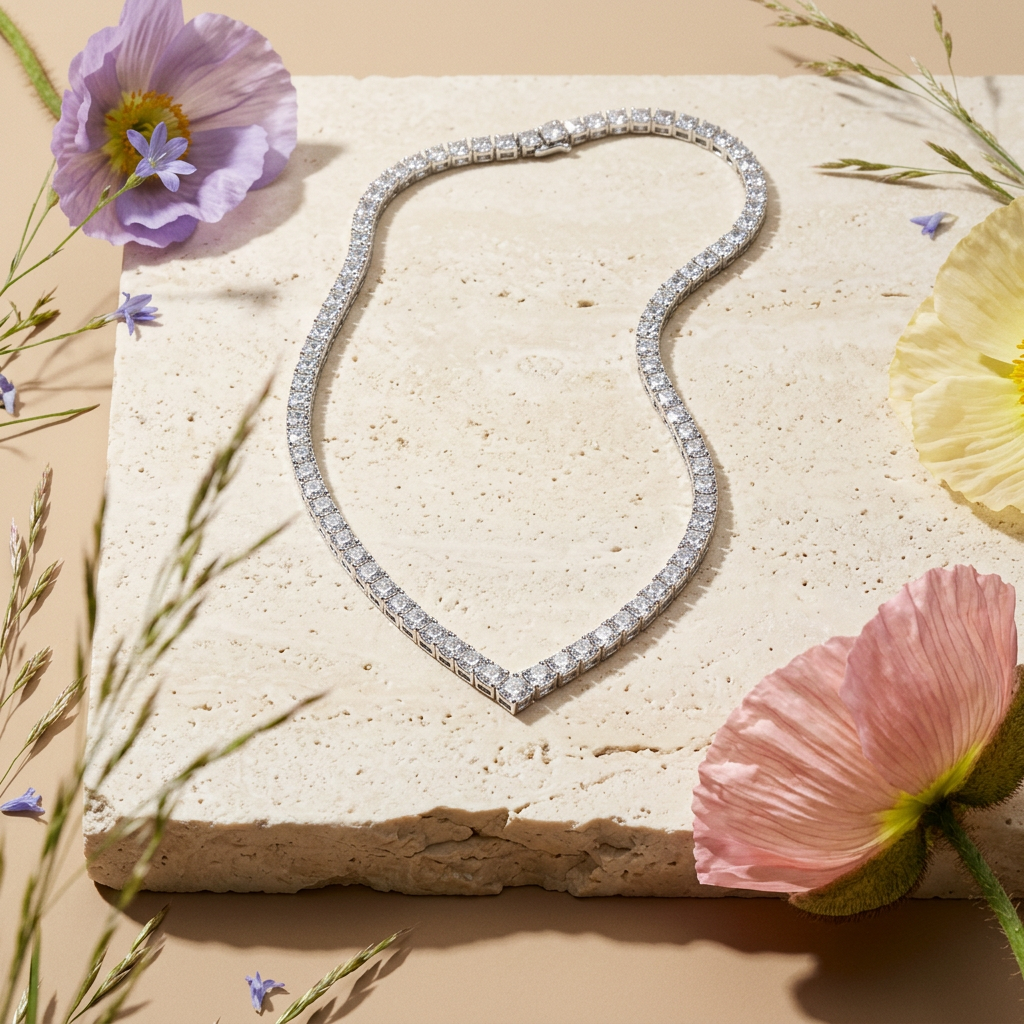 Vionia Silver Chain Tennis Necklace