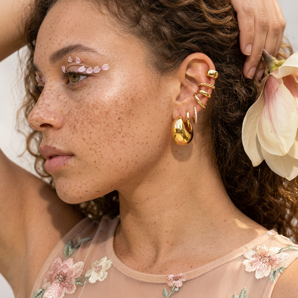 Vealia Golden Crescent Stud Earrings