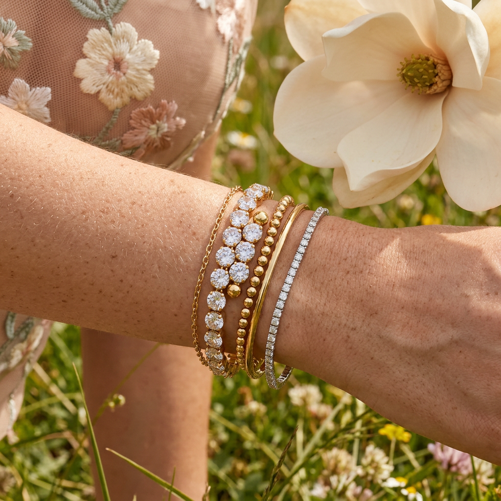 Ziolia Golden Orb Tennis Bracelet