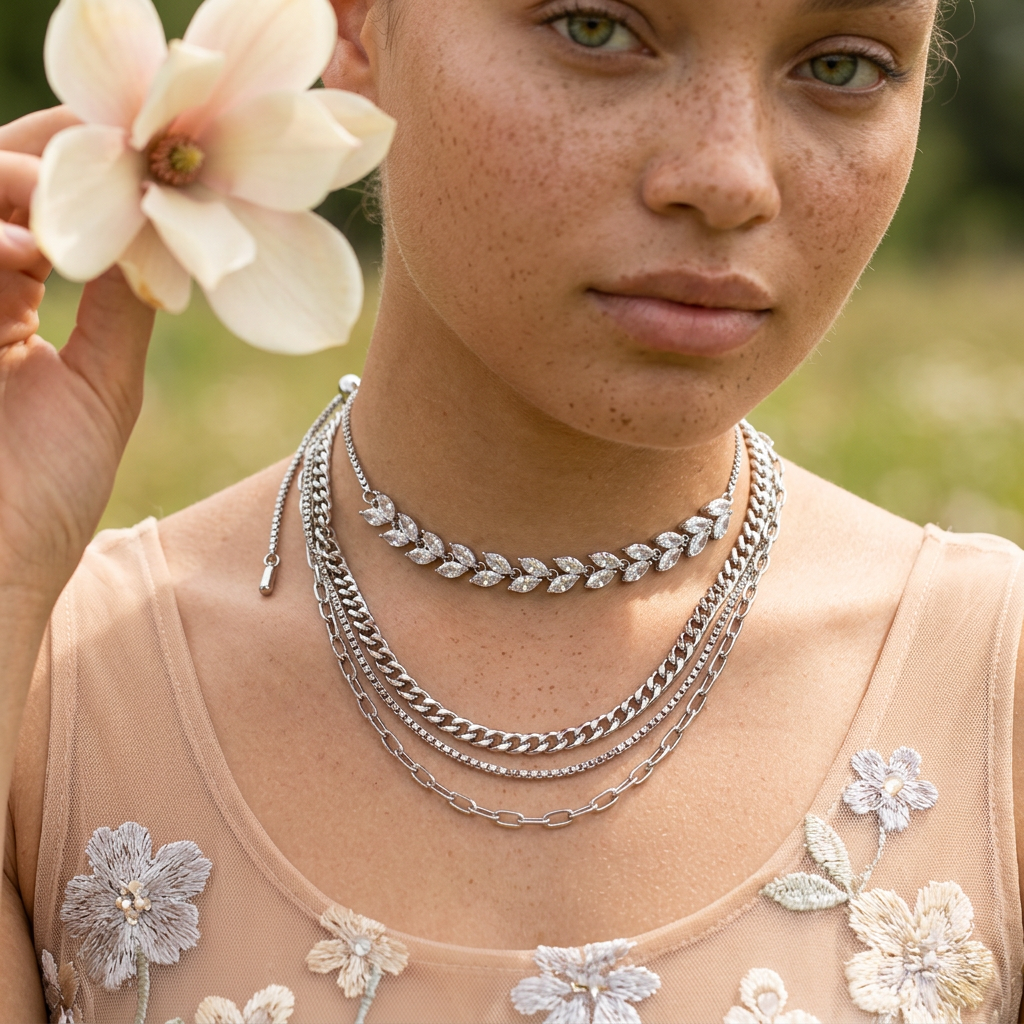 Vialea Silver Leaf Choker Necklace