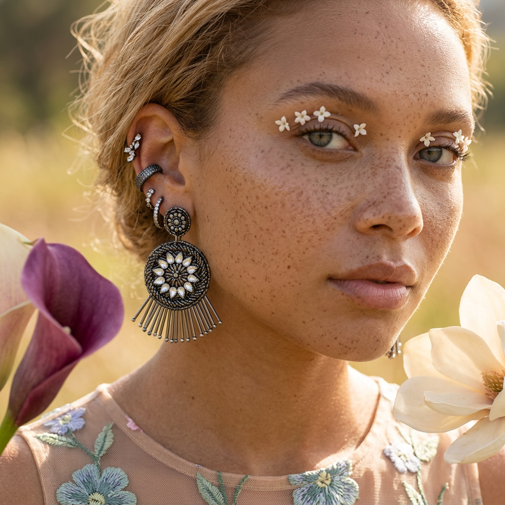 Lionia Silver Halo Drop Earrings