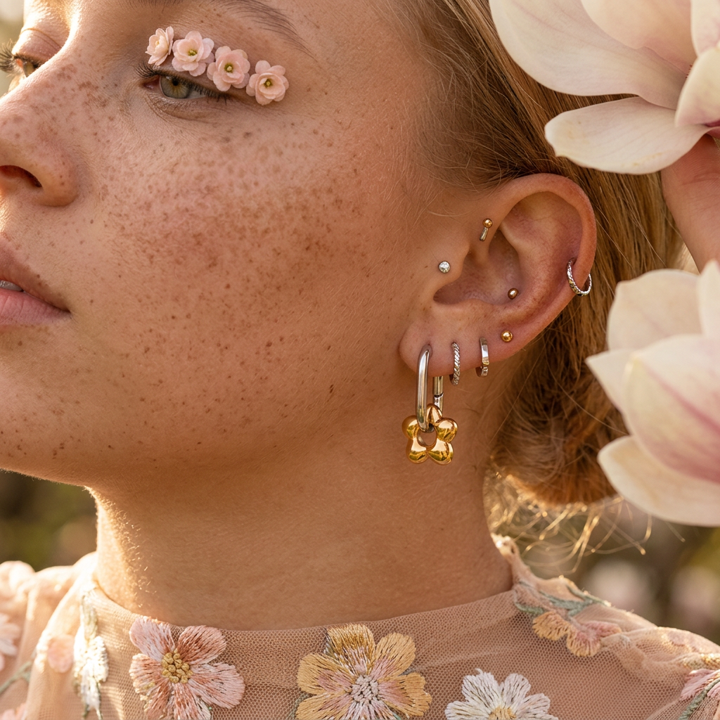 Raelia Mixed Metal Cluster Huggie Earrings