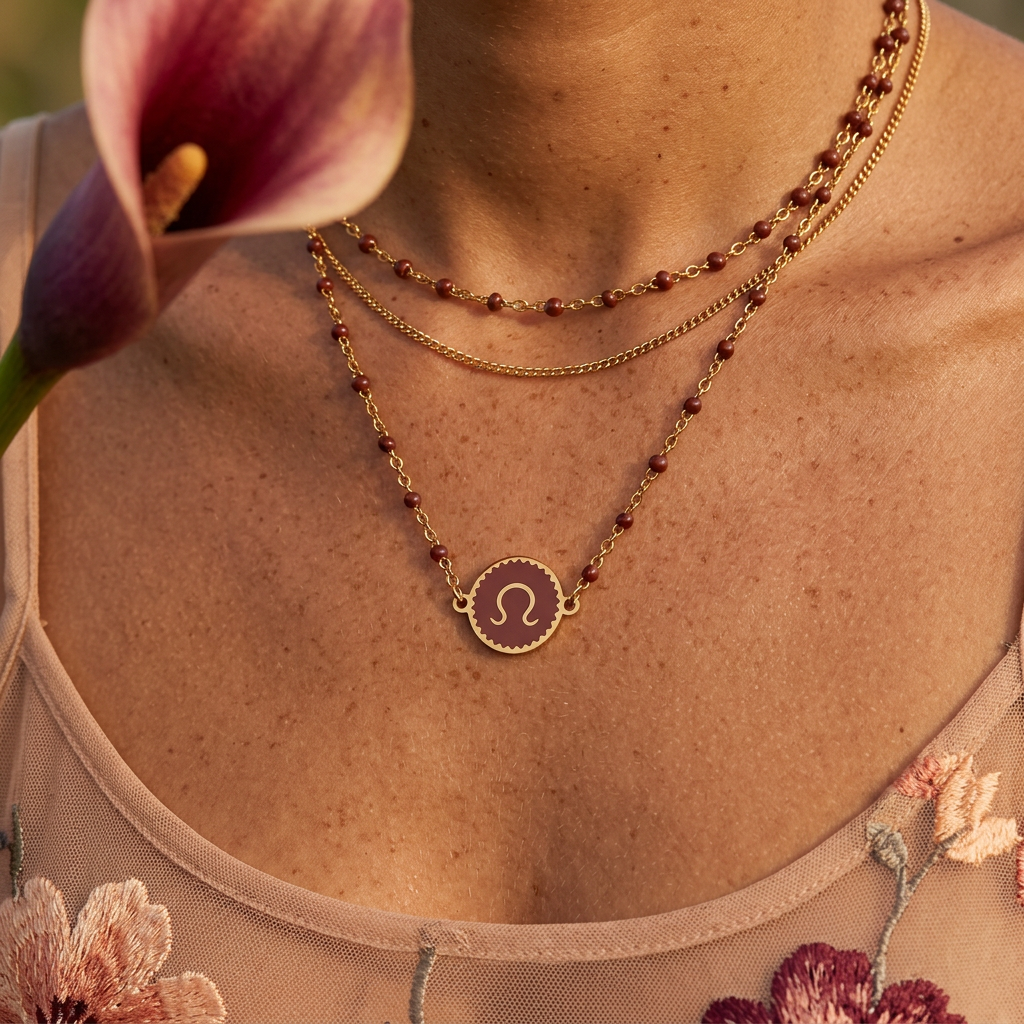 Reosia Golden Disc "Ω" Letter Pendant Necklace