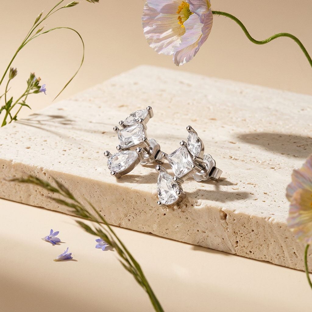 Laevia Silver Prism Cluster Stud Earrings