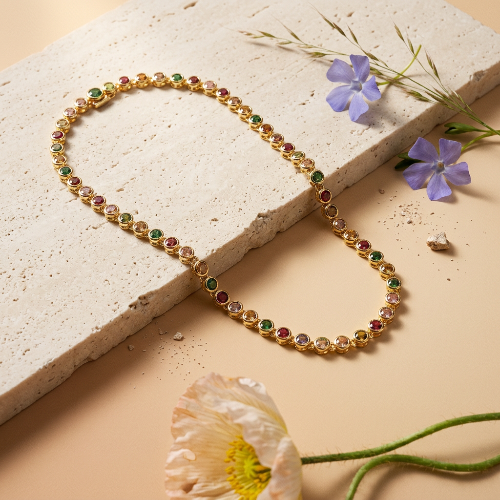 Leonia Golden Orb Tennis Necklace