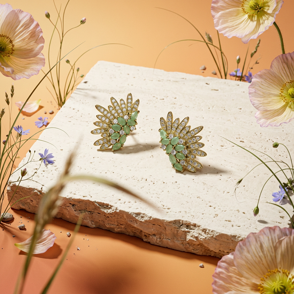 Zaephlia Golden Flower Stud earrings