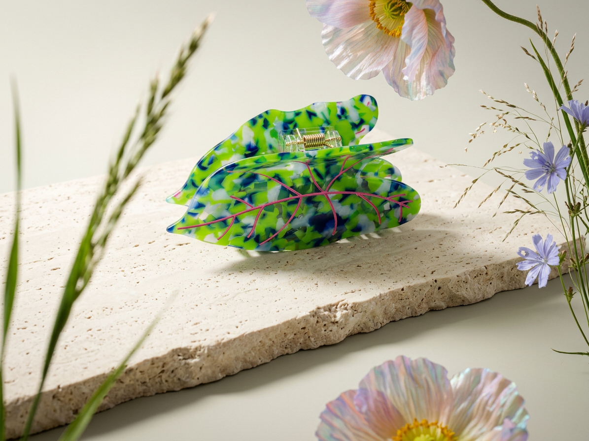 Vealia Acrylic Leaf Claw Clip hair