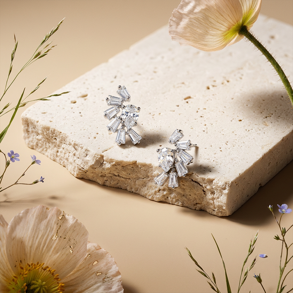 Nealia Silver Cluster Stud Earrings