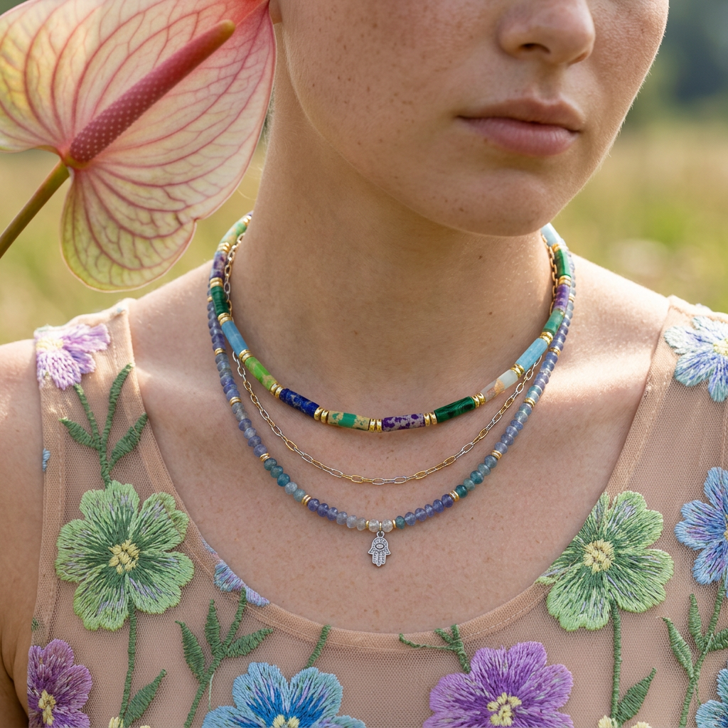 Zounia Golden Bar Bead Strand Necklace