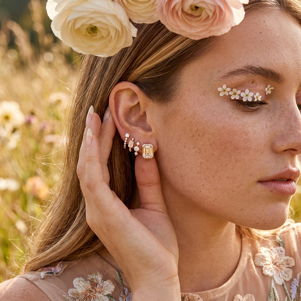Maelia Rose Gold Emerald-Cut Stud Earrings