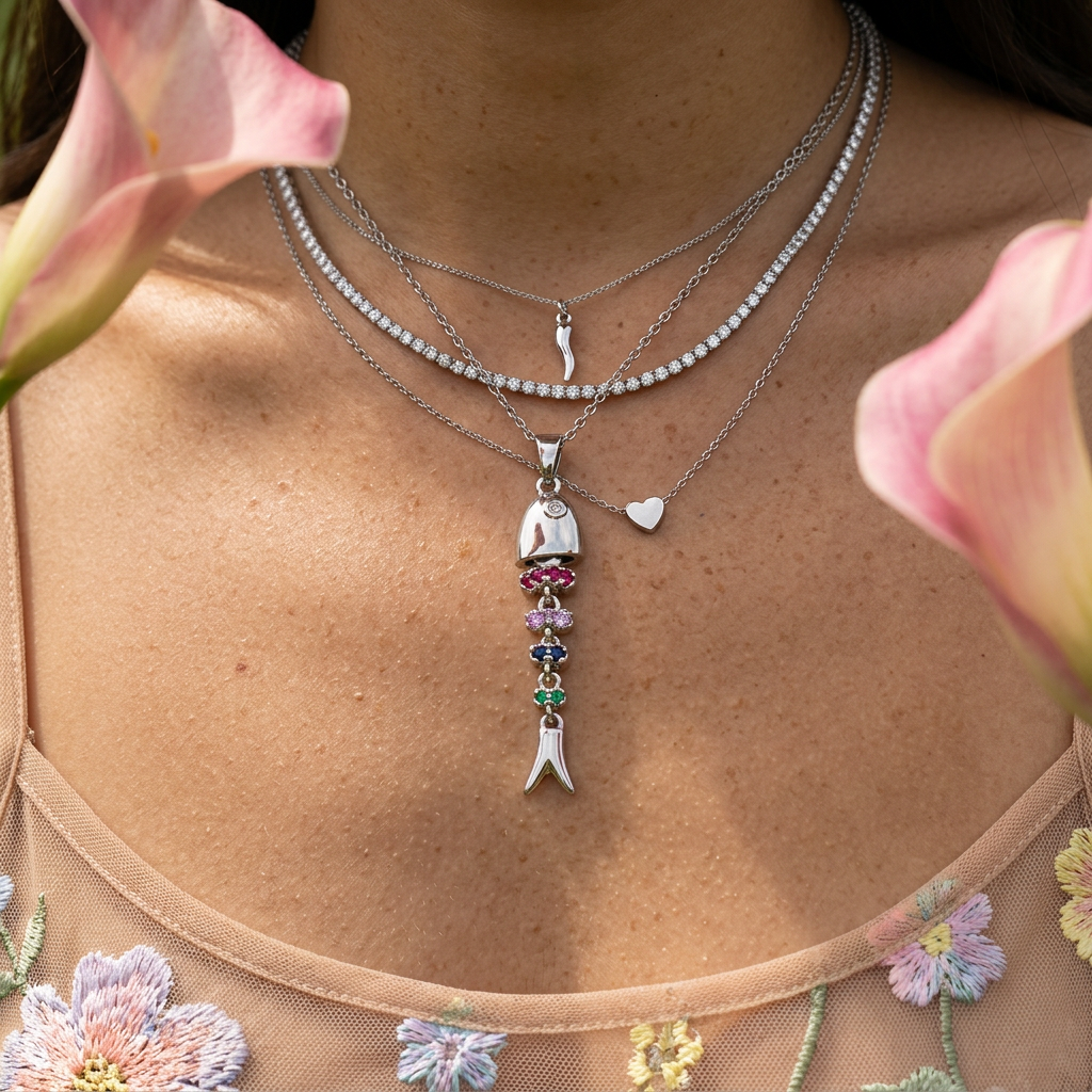 Riomia Silver Drop Pendant Necklace