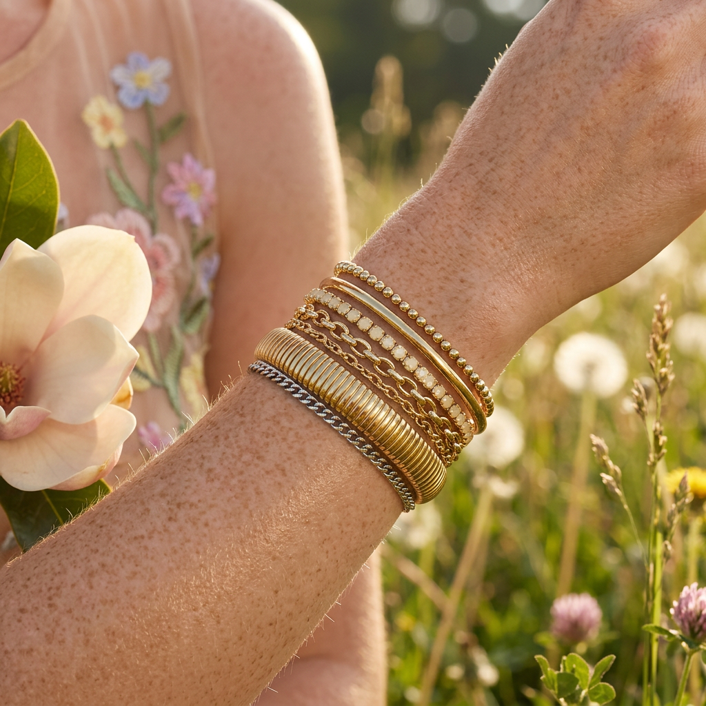 Vaelia Golden Ribbed Bangle Bracelet