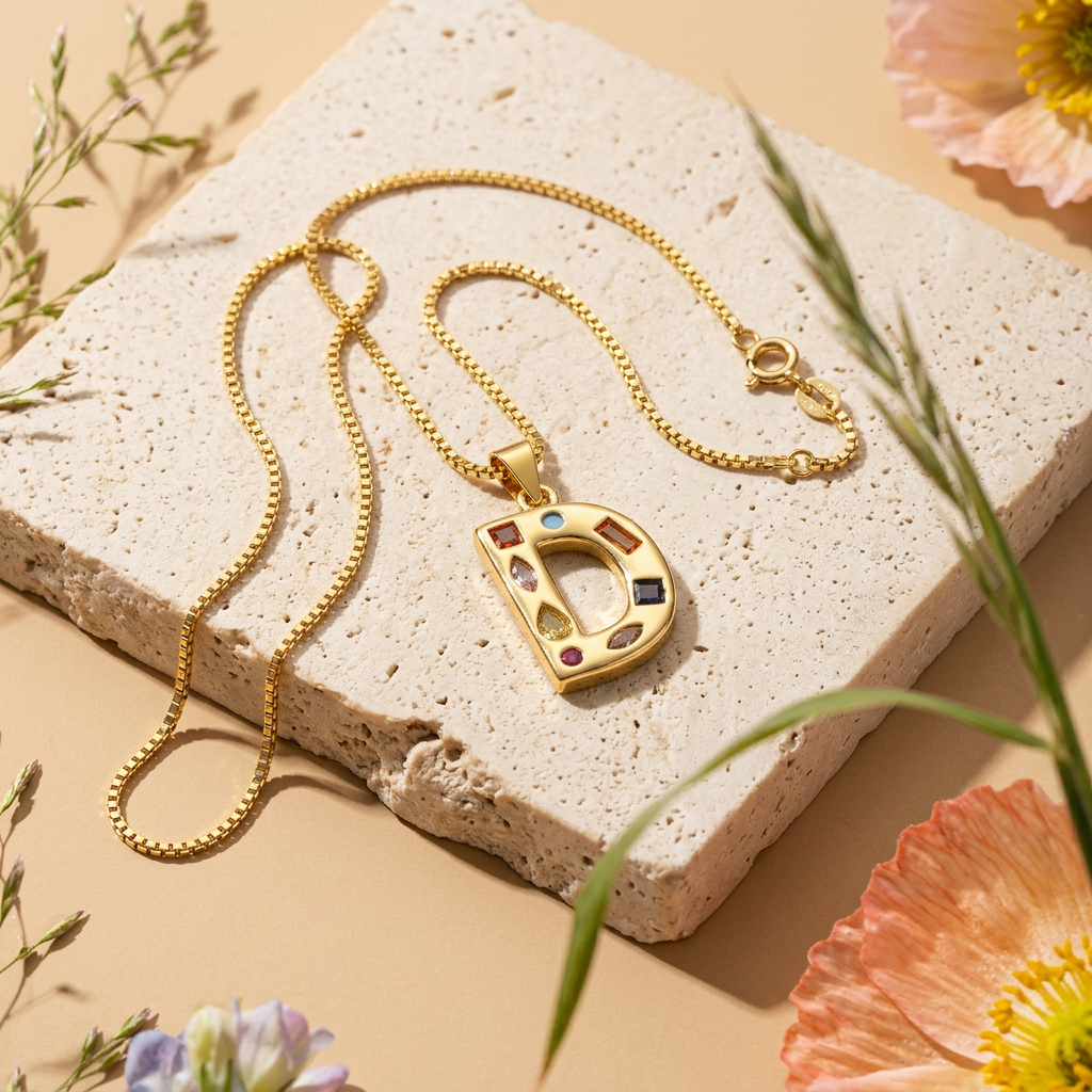 Mialia Golden "D" Letter Pendant Necklace
