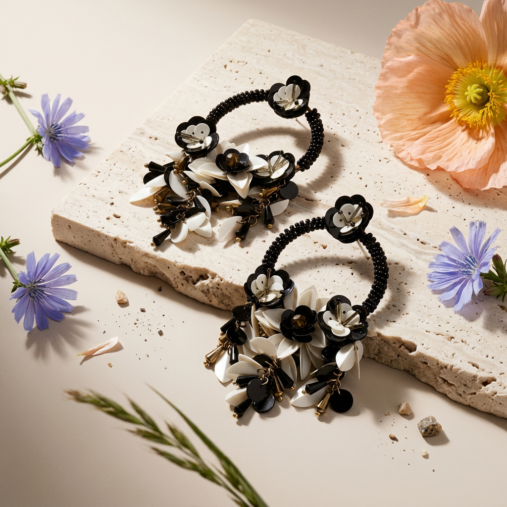 Veania Golden Flower Drop Earrings
