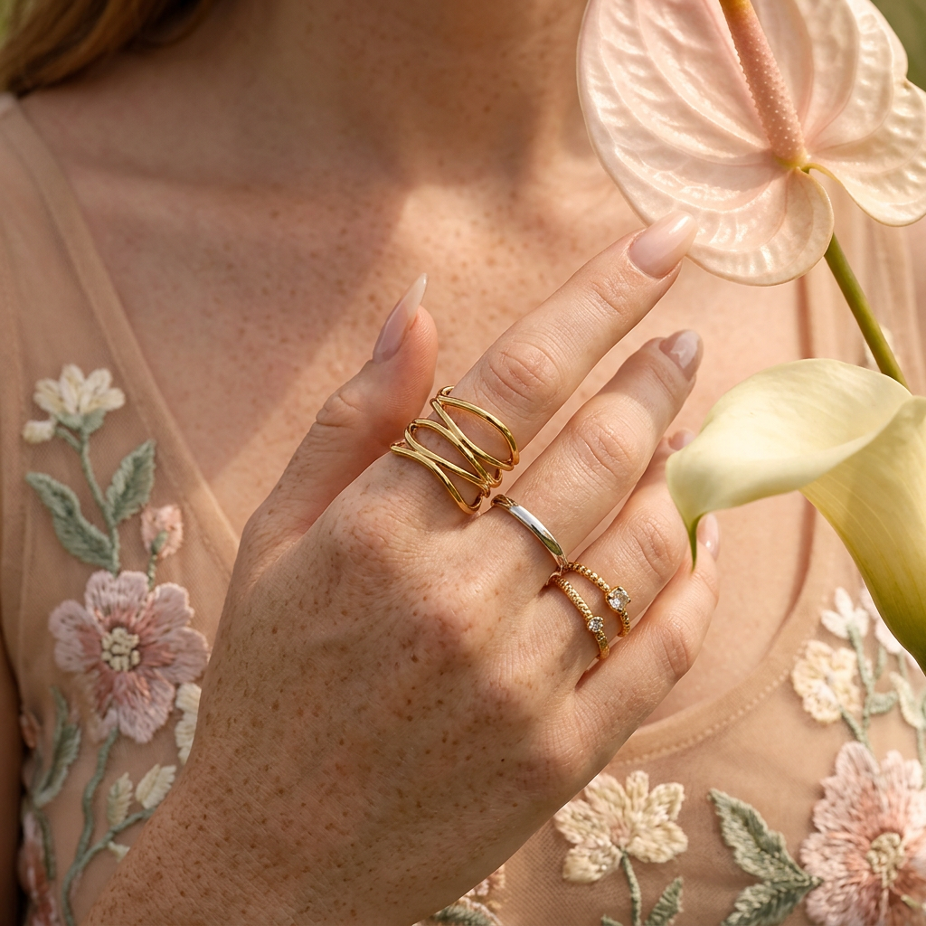 Raevia Golden Wave Band Ring