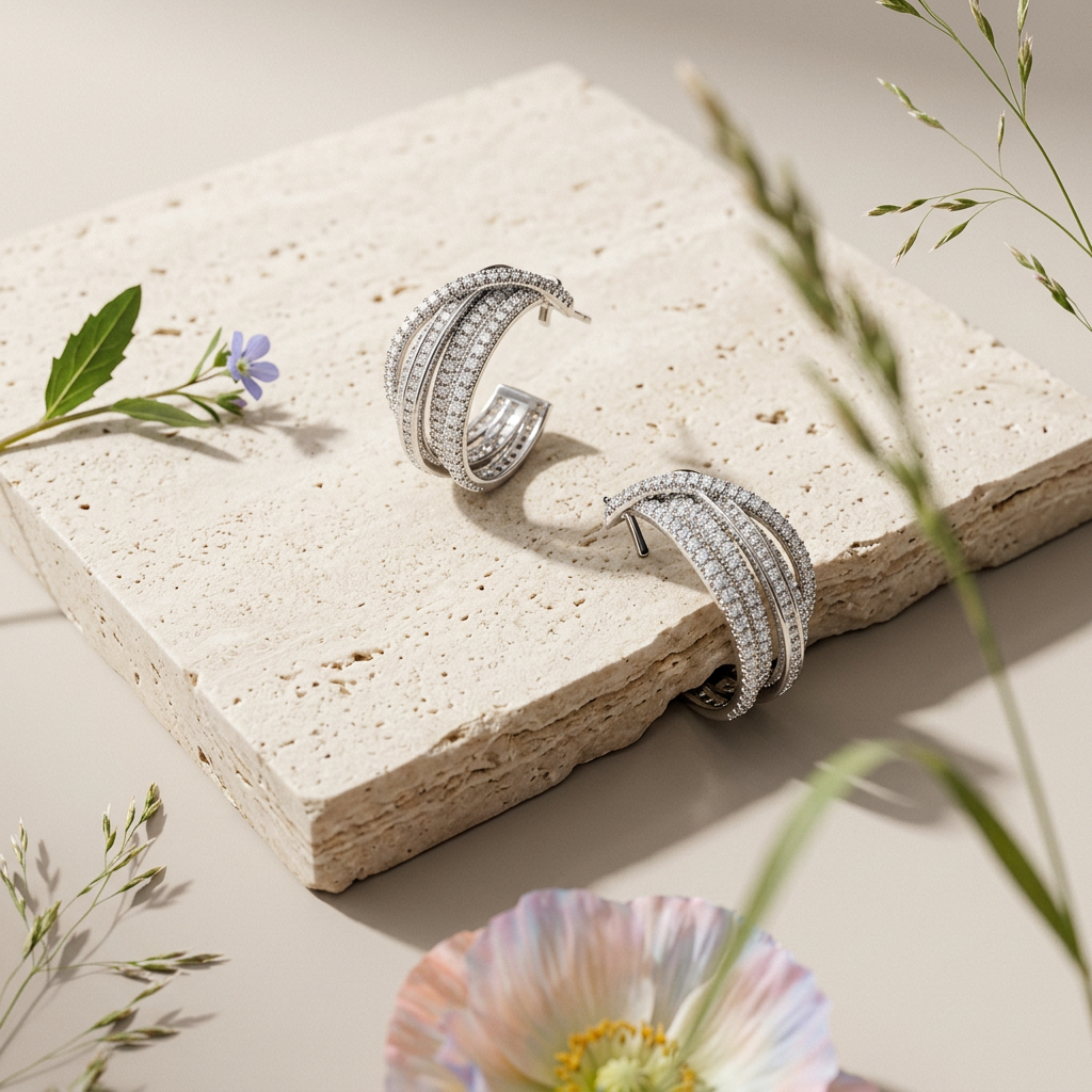 Raelia Silver Cluster Huggie Earrings
