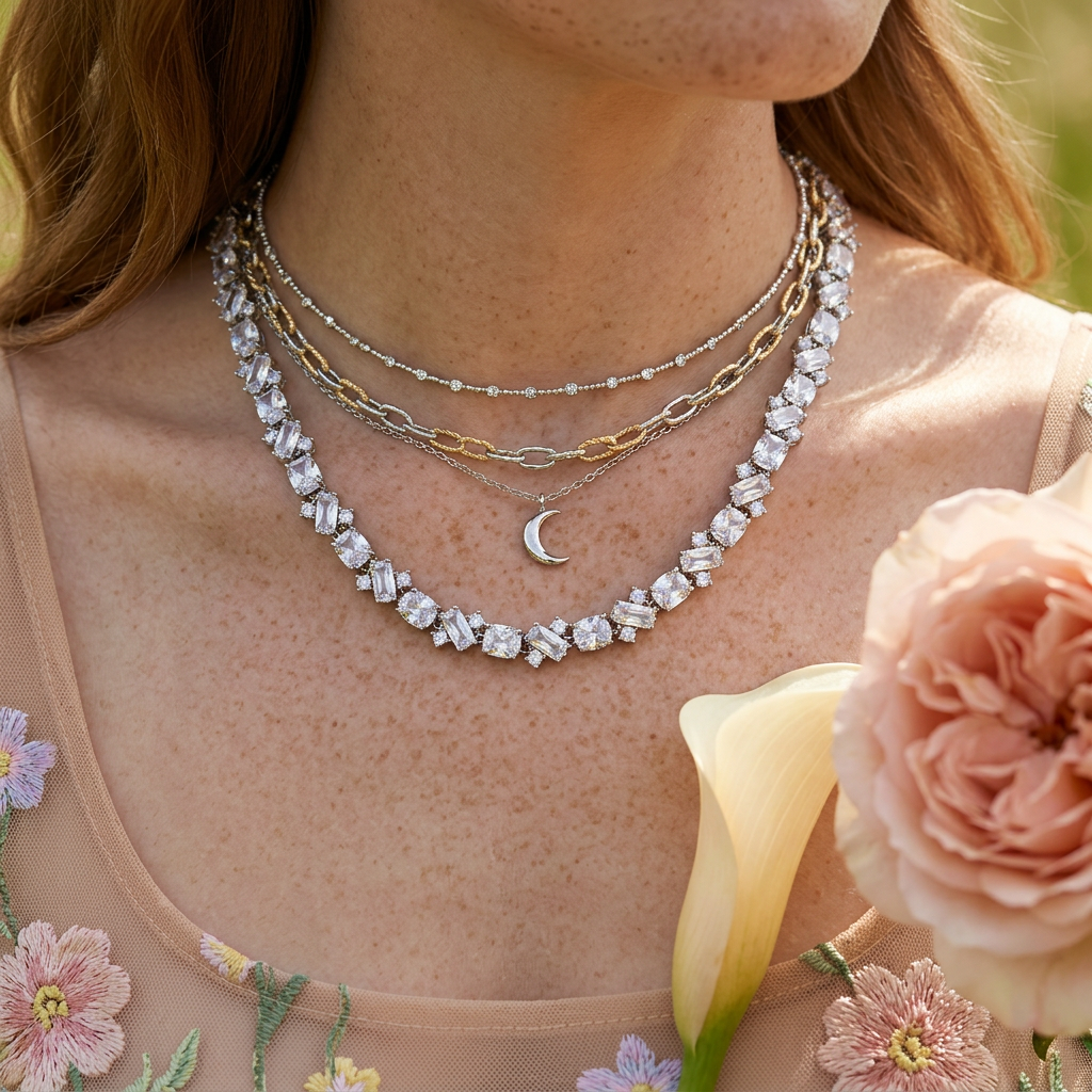 Thaelia Silver Cluster Chain Necklace
