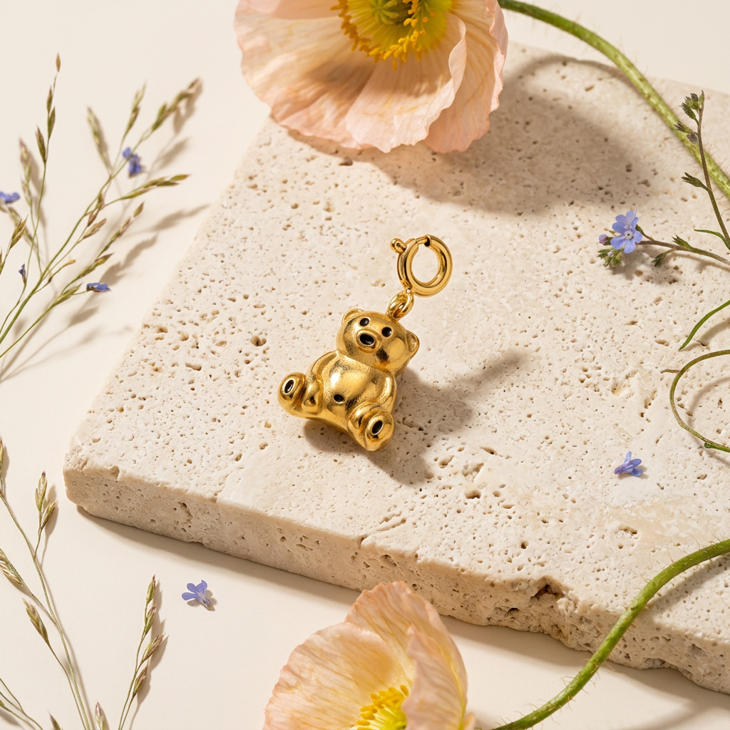 Zaevia Golden Teddy Pendant Charm