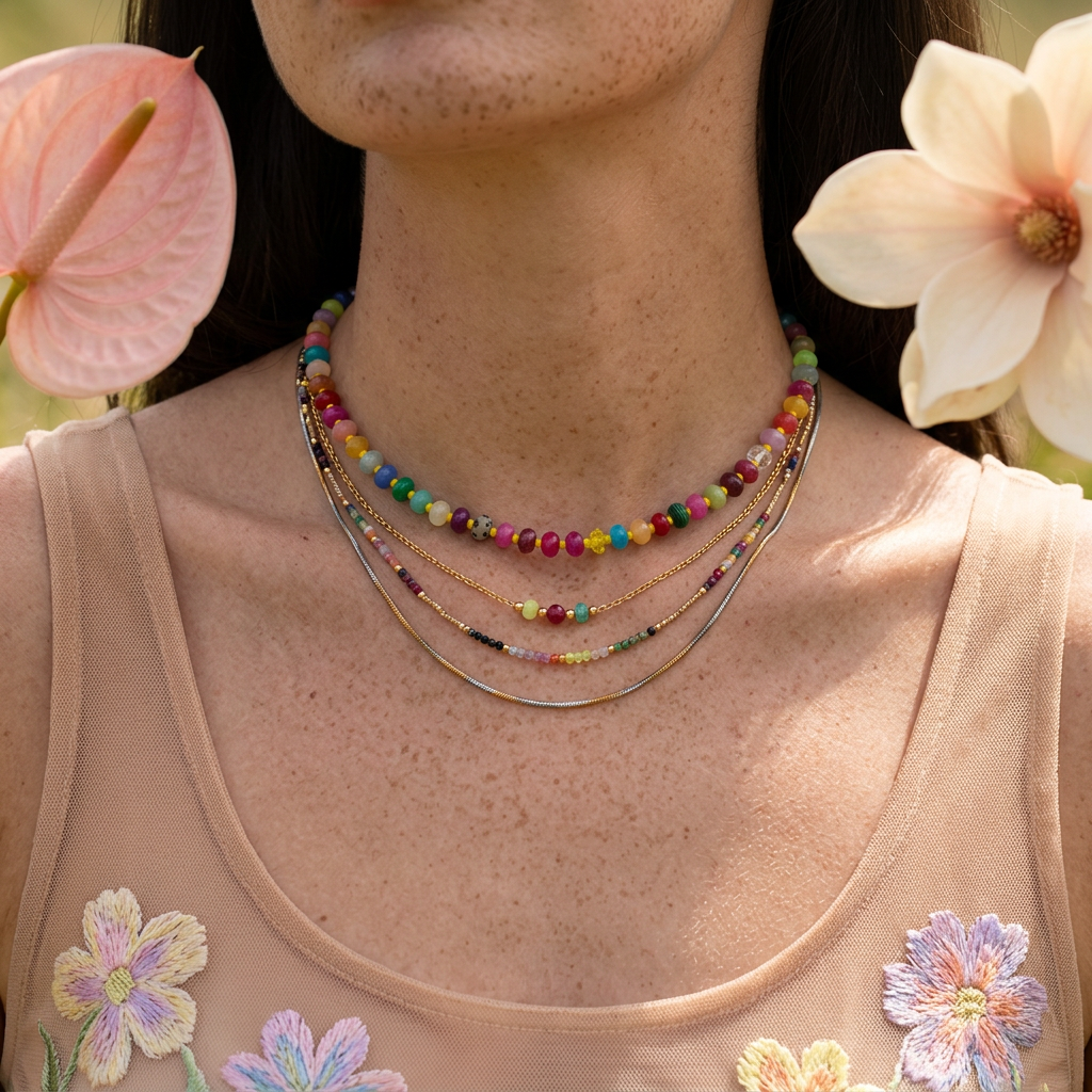 Veamia Golden Disc Strand Necklace