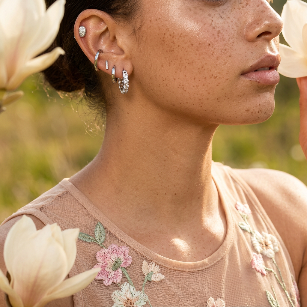 Raelia Silver Halo Huggie Earrings