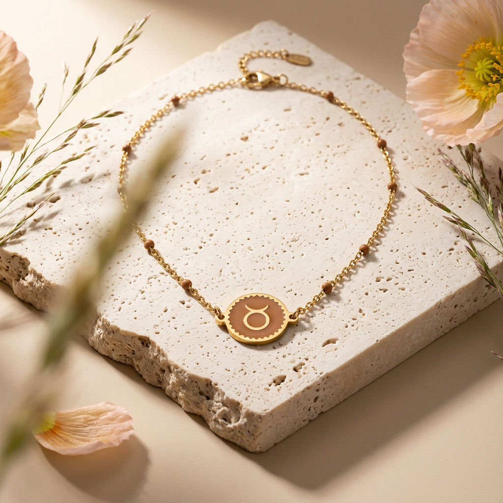 Liosia Golden Disc "Taurus" Zodiac Pendant Necklace
