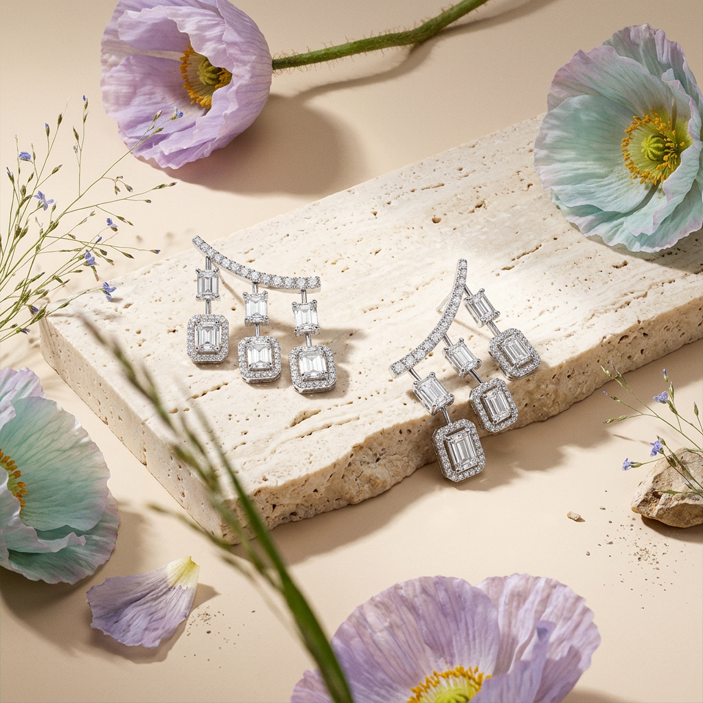 Thiania Silver Halo Drop Earrings