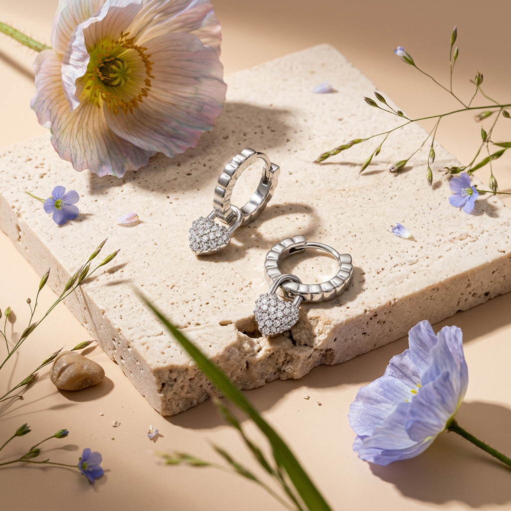 Zeovia Silver Heart Huggie Earrings