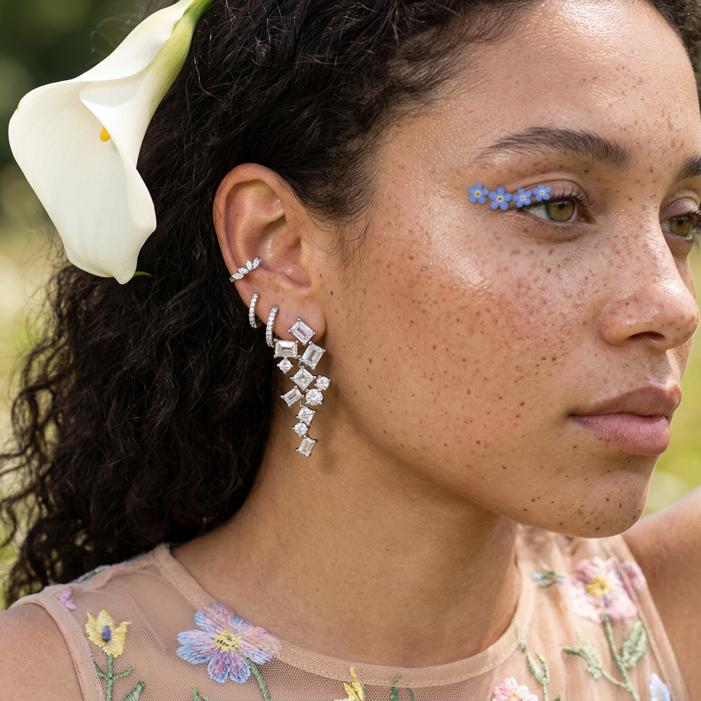 Theania Silver Cluster Drop Earrings