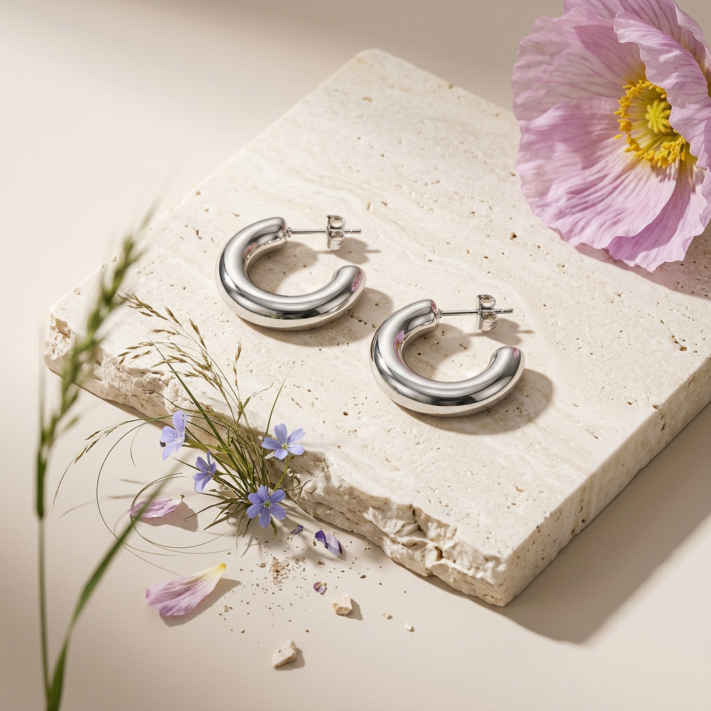 Naeolia Silver Crescent Huggie Earrings