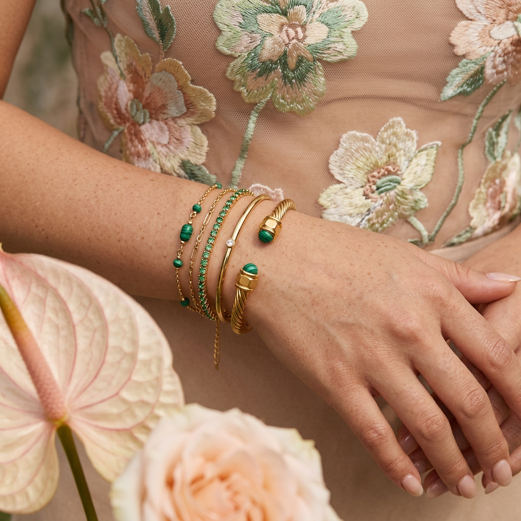 Raevia Golden Cable Cuff Bracelet