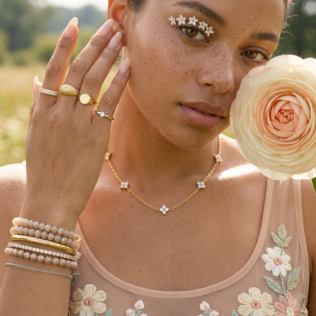 Gaelia Golden Flower Station Necklace