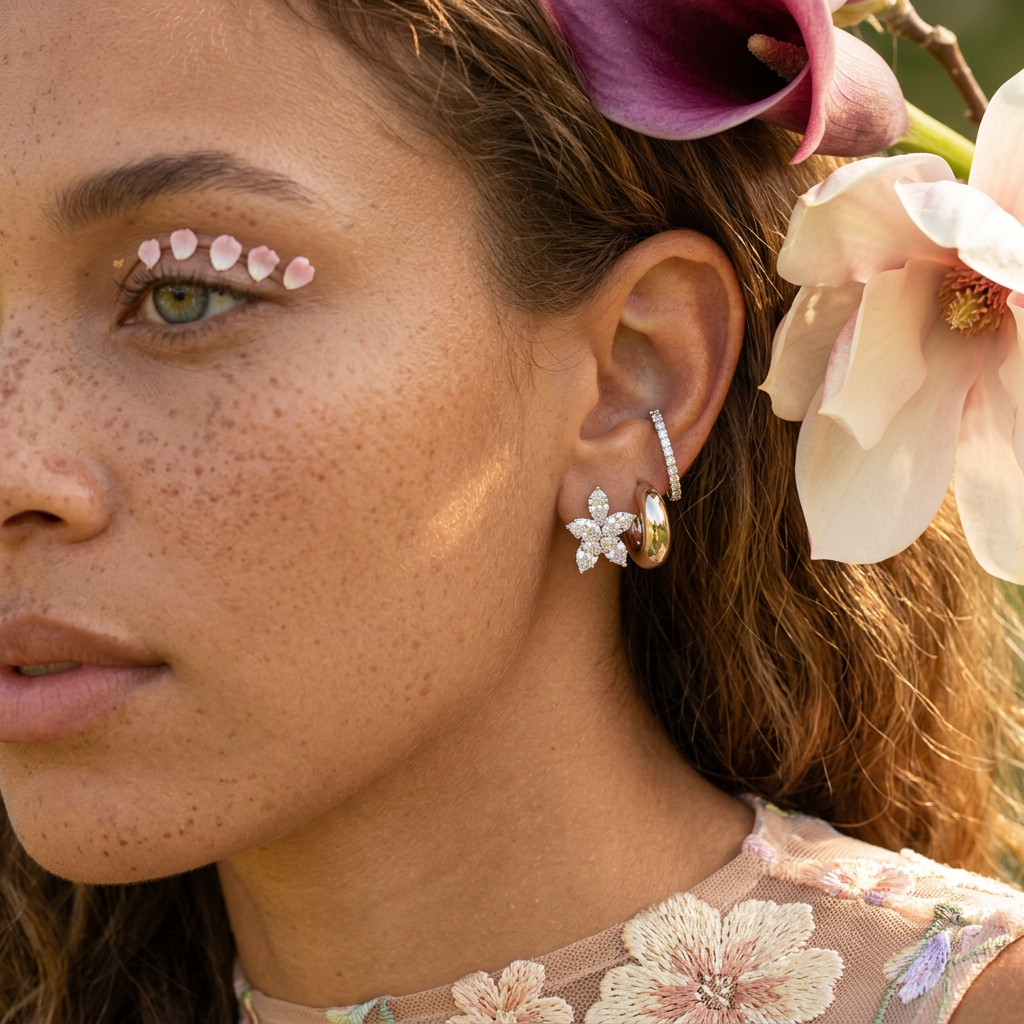 Mirelia Silver Flower Stud Earrings