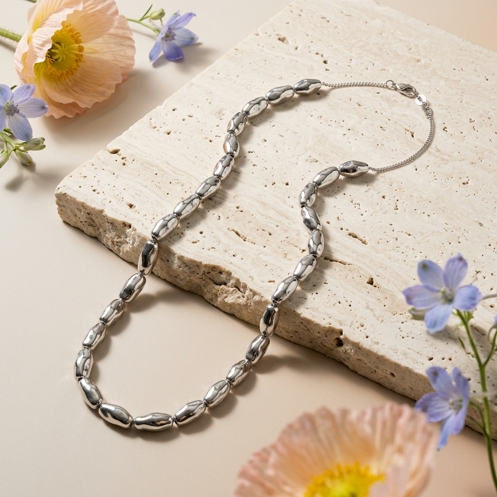 Zaelia Silver Orb Chain Necklace
