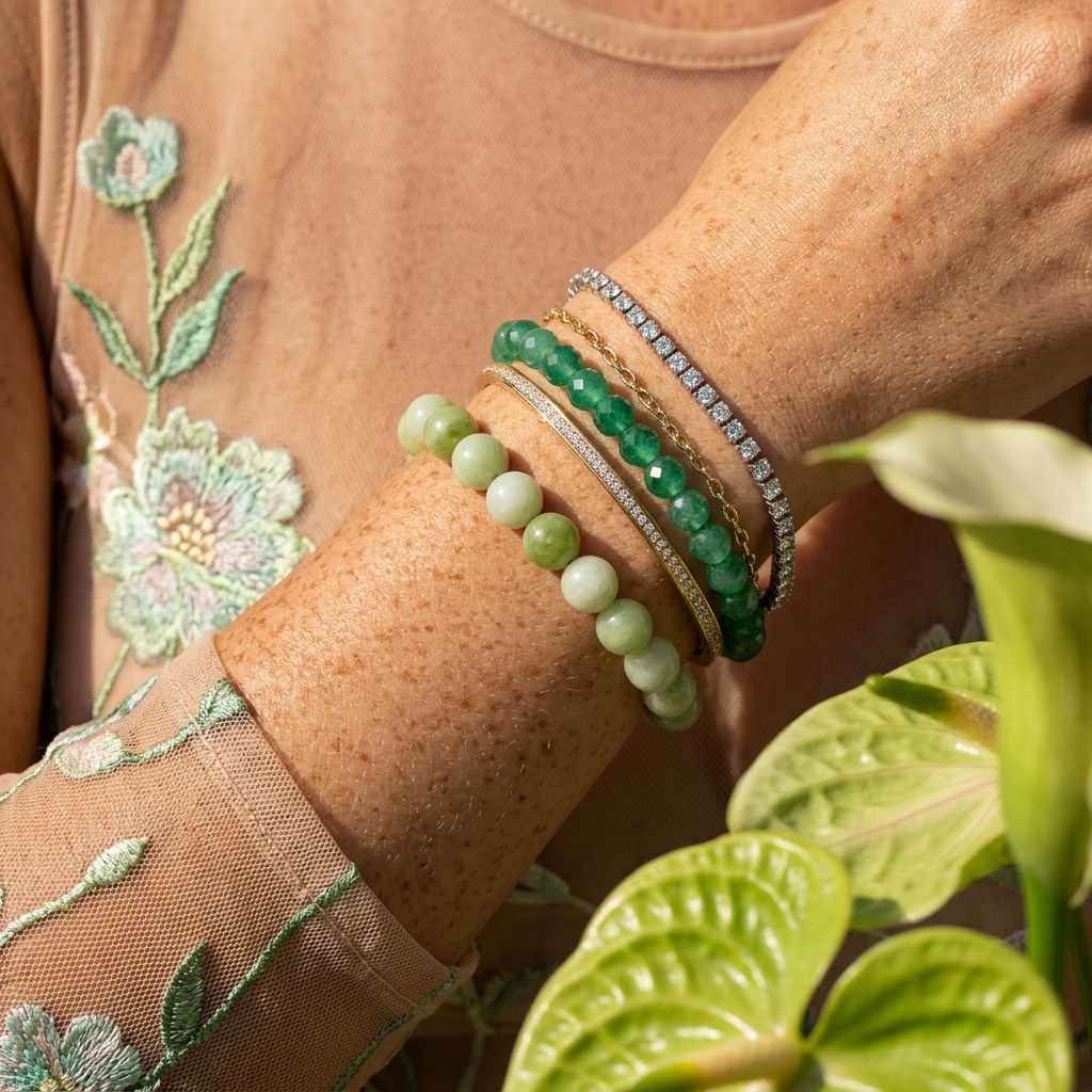 Vioria Green Jade Orb Strand Bracelet