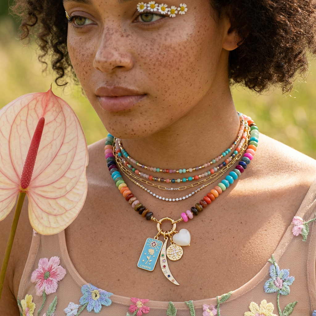 Vaelia Golden "LOVERS" Cluster Pendant Necklace