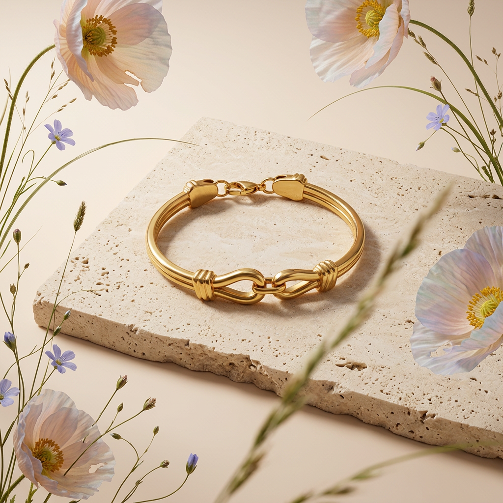 Zeovia Golden Knot Bangle Bracelet
