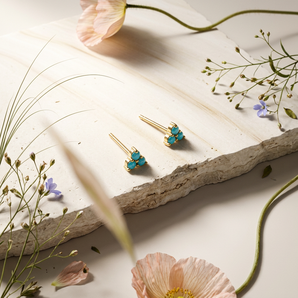 Saevia Golden Flower Stud Earrings