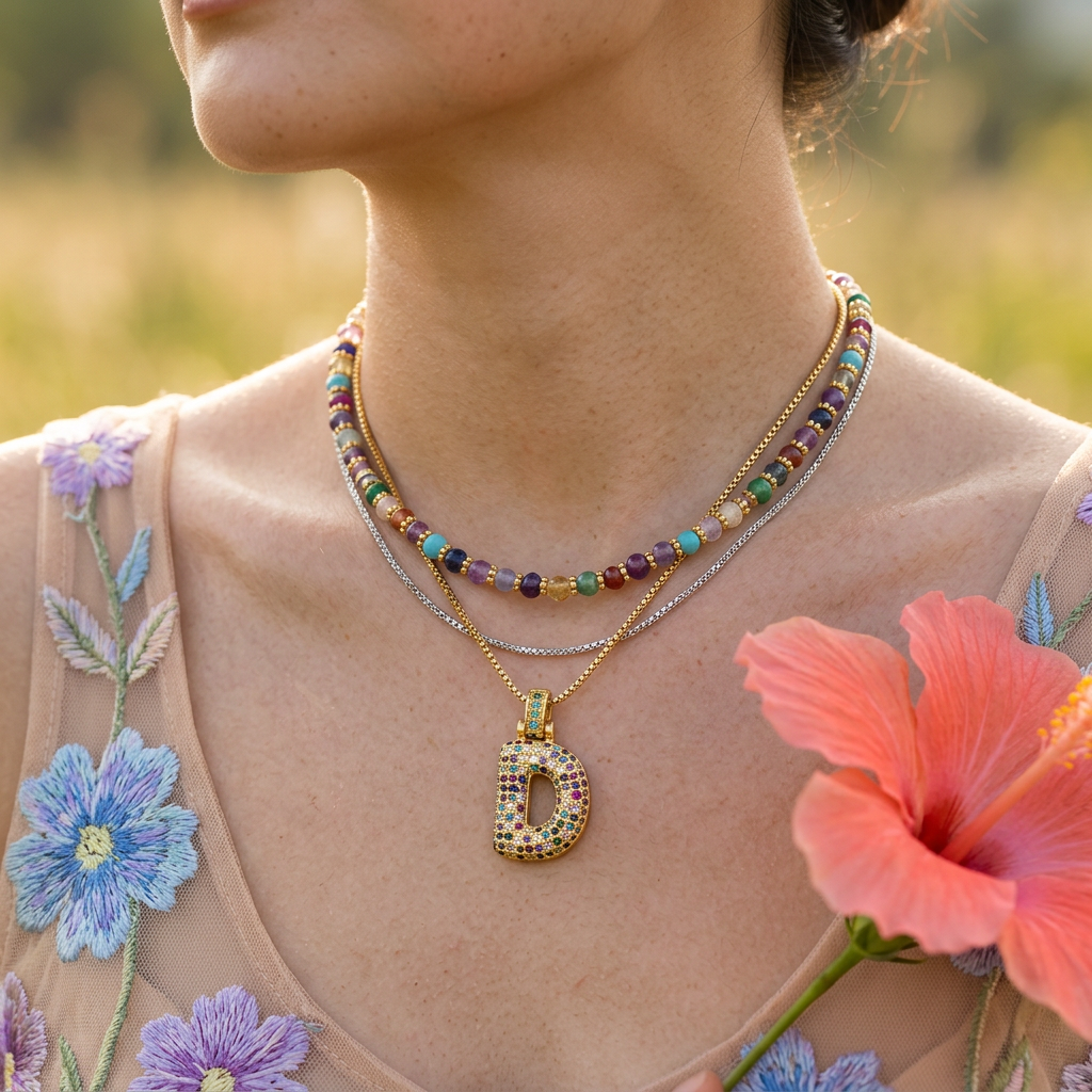 Vaephia Golden "D" Letter Pendant Necklace